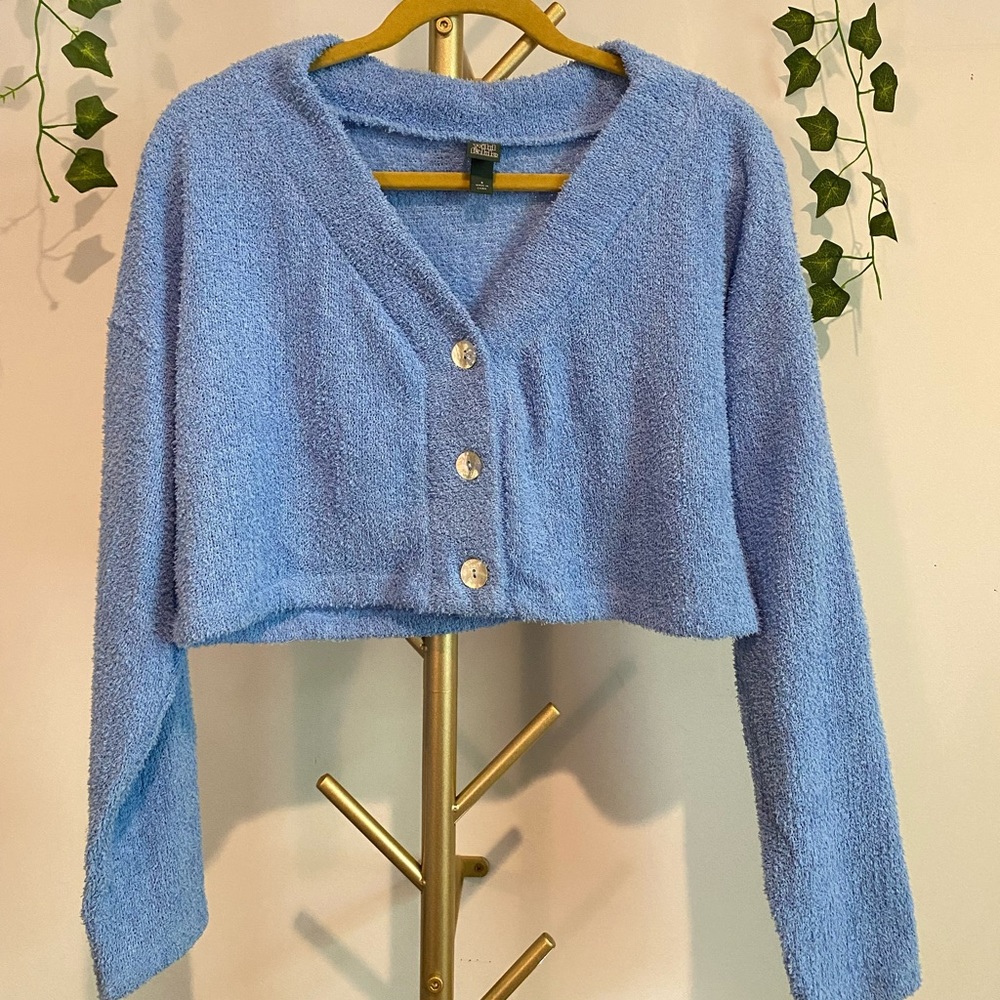 Blue Cropped Sweater w/ Buttons